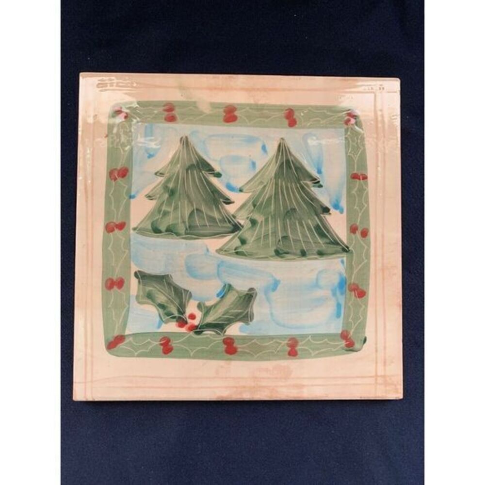 Marco E Cristina Christmas Tree Trivet Ceramic Tile Made in Italy 8" x 8" craft